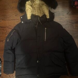 Moose Knuckles Black Puffer Jacket with Gold Lining